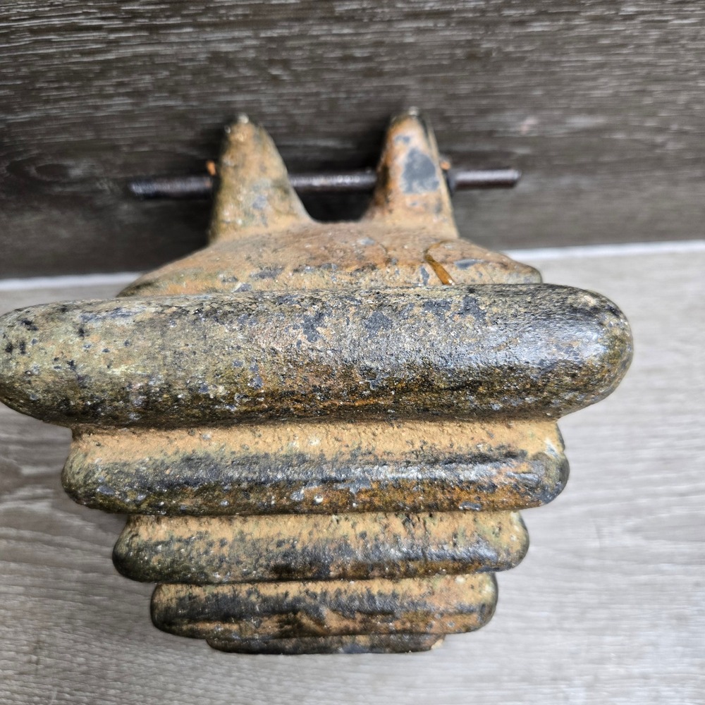 Antique Molded Ceramic Ritual Vessel Wavy Wrought Cast Iron Stand Rustic Decor
